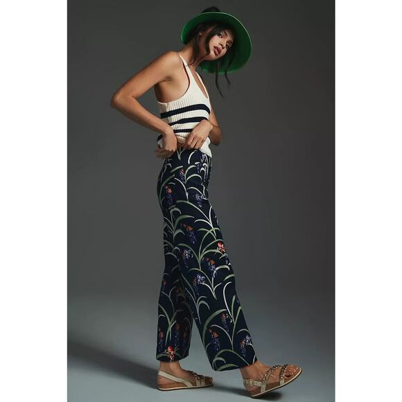 NWT Maeve The Colette Cropped Wide-Leg Linen Pants Sz 27 Tall Blue Floral #7E405 - Picture 4 of 11